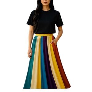 Rocks & Indigo Colorful Striped Maxi Skirt Women Size XS